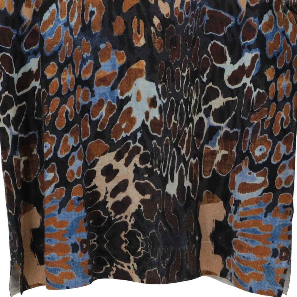 Talbots Woman Petites 1XP Merino Wool Sweater Animal Leopard Print Blue‎ Brown - Picture 4 of 9